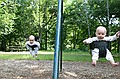 Swining in the park.
