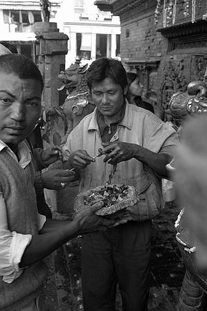 Cooking the entrails.