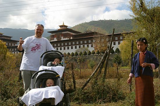 Me and the boys behind the Thimphu Dzong.