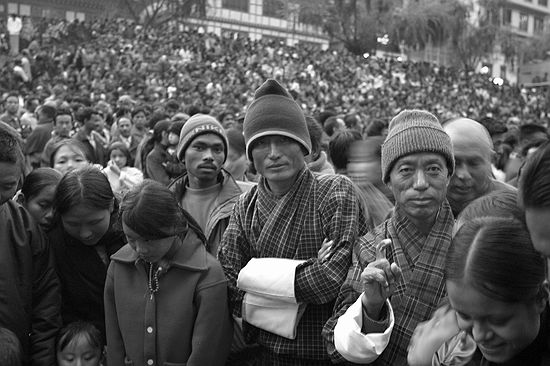 Crowds at the Thimphu outdoor stage.