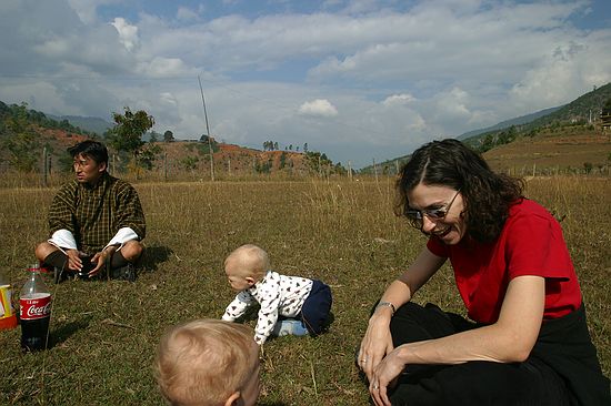 Stopping for a sip on the way to Chimi Lahkang.