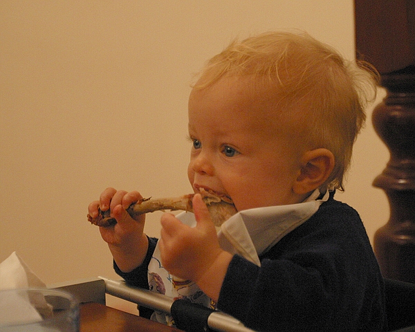 He digs his drumstick.