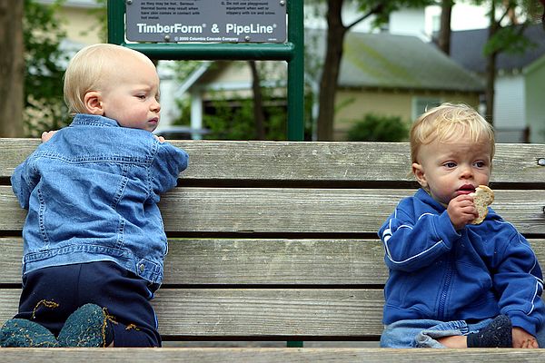 On the bench.