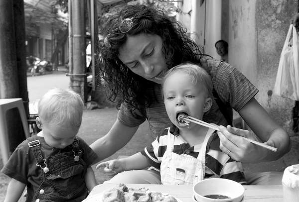 Eating on the street.