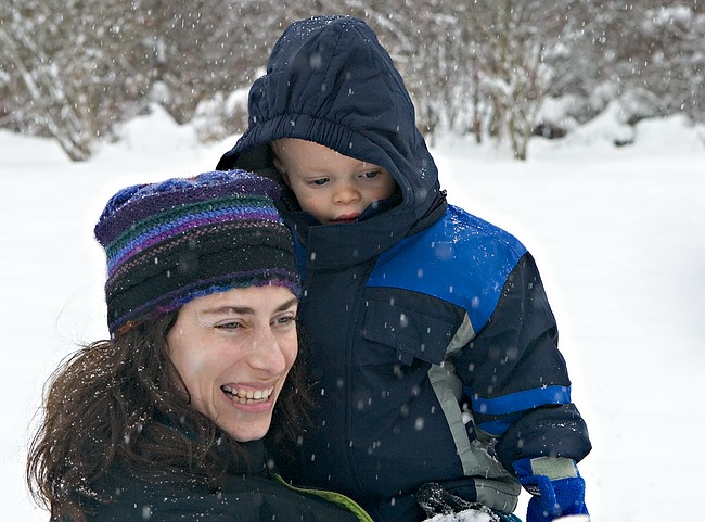 Playing in the snow.