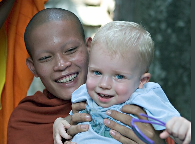 Gus with a monk.