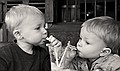 Sharing a mango shake.