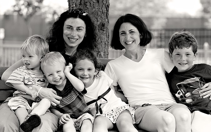 A pair of Shaker girls and their kids.