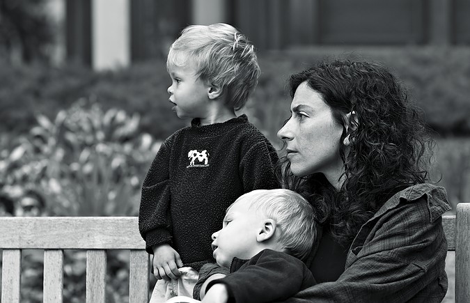 Amy and the boys on the bench.